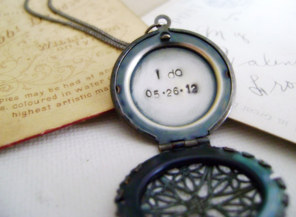 Locket Necklace Hand Stamped Secret Message Wedding Keepsake Locket I
