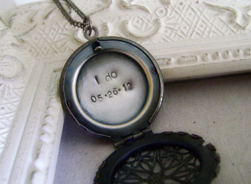 Locket Necklace Hand Stamped Secret Message Wedding Keepsake Locket I